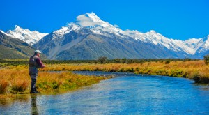 South Island 2014 KW - fishing at the base of Mount Cook